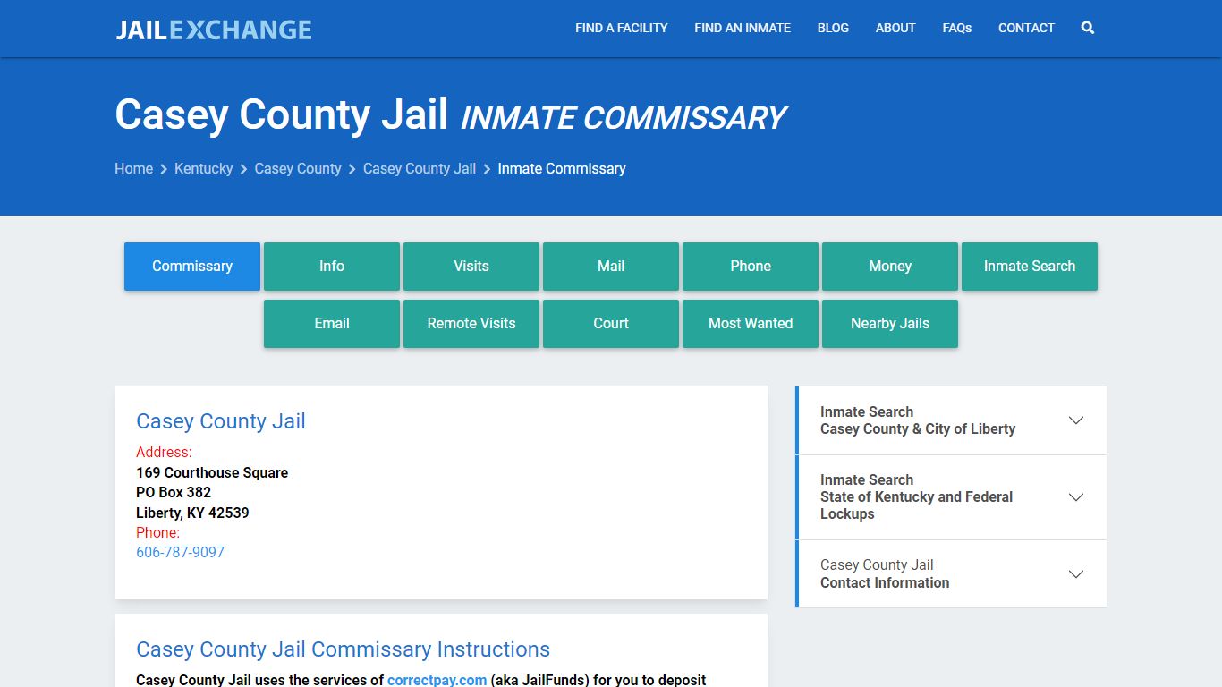 Inmate Commissary, Care Packs - Casey County Jail, KY